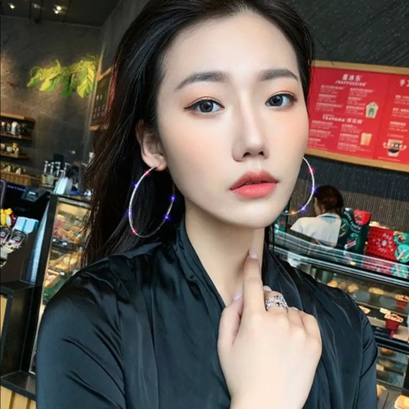 Gold Crystal Hoop Earrings - Picture 4 of 5